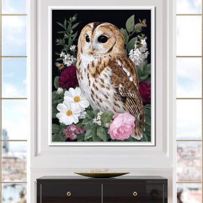 Barn Owl Floral Night Garden Canvas Wall Art