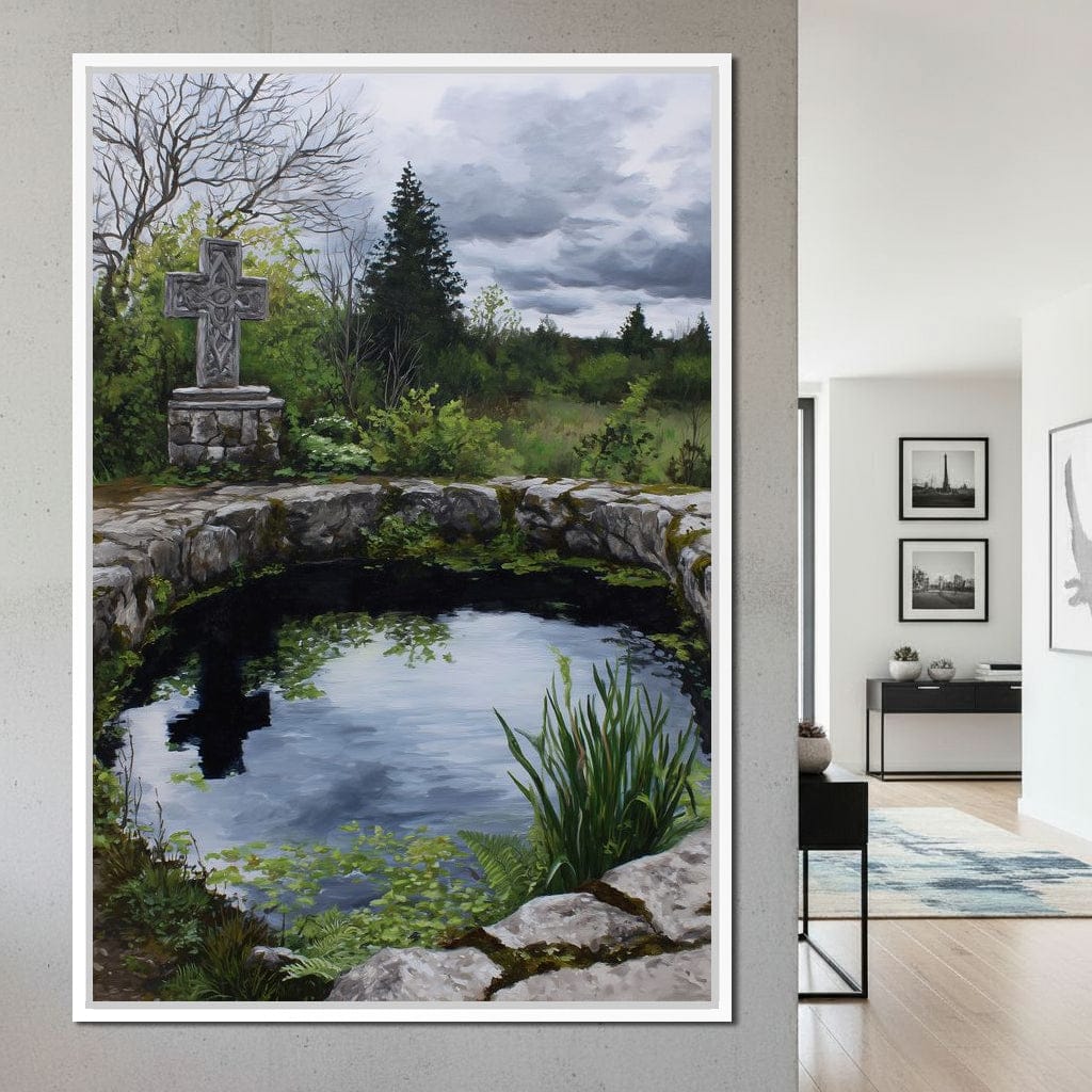 Celtic Cross Garden Pond Sky Canvas Wall Art