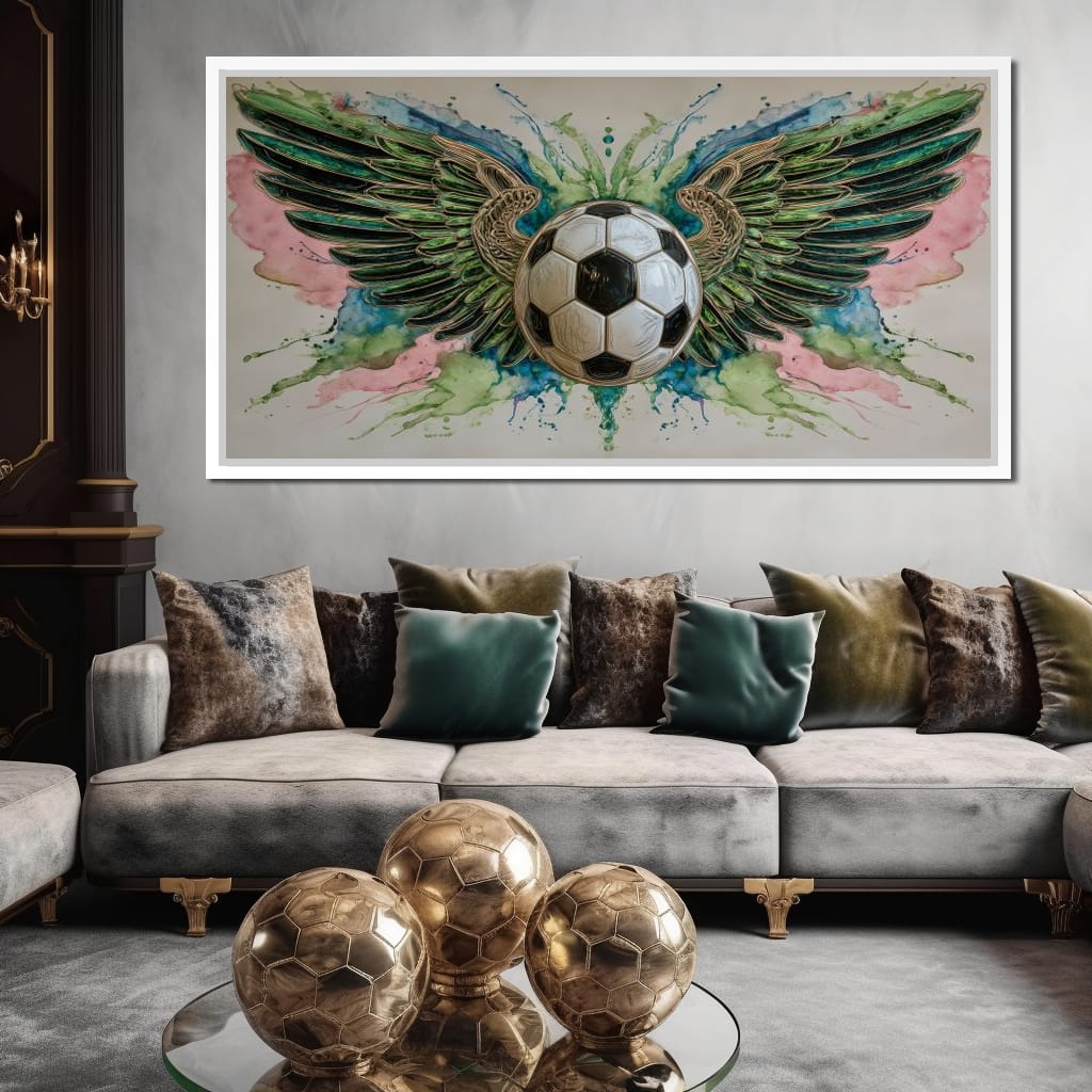 Winged Soccer Ball Watercolor Canvas Wall Art