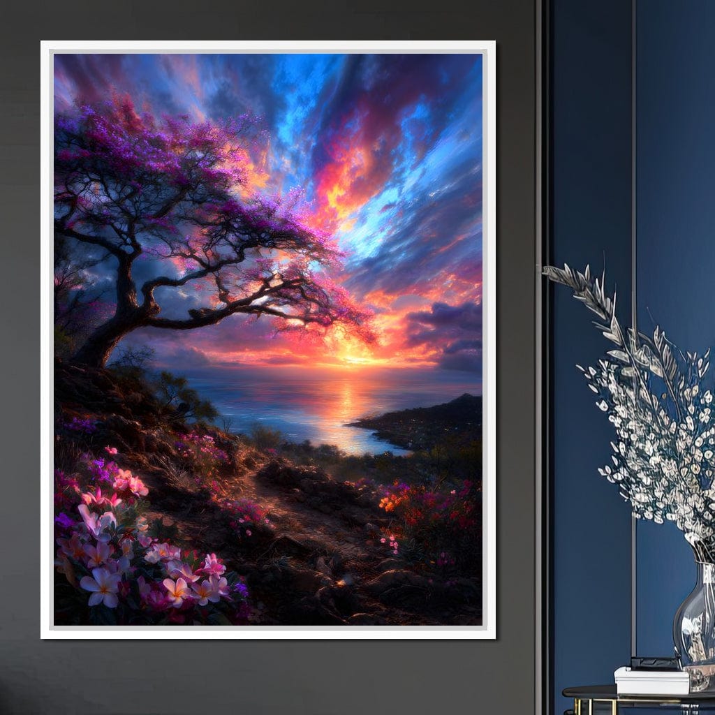 Radiant Sunset Floral Coastline Canvas Wall Art