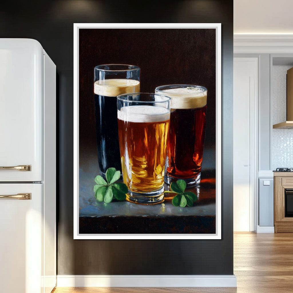 Stout Ale Lager With Shamrocks Canvas Wall Art