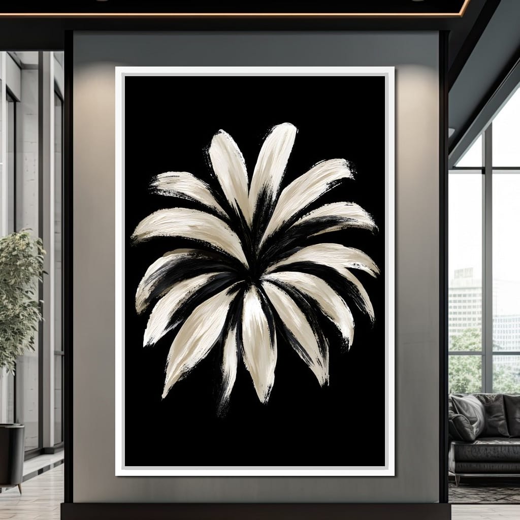 Monochrome Petals Reaching For Night Canvas Wall Art