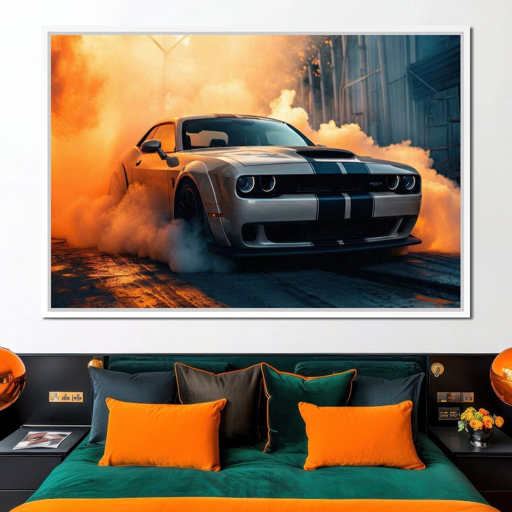 Silver Hellcat Burnout Canvas Wall Art