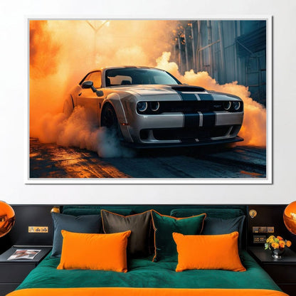 Silver Hellcat Burnout Canvas Wall Art