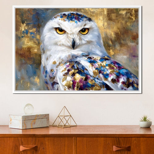 Golden Snow Owl Portrait Canvas Wall Art