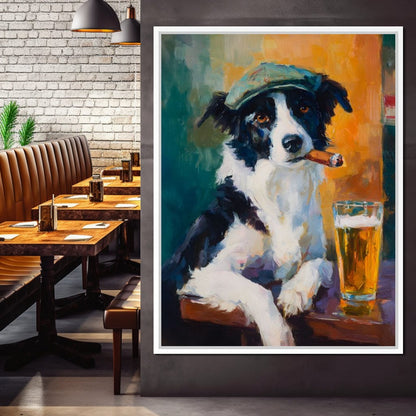 Cigar Dog Pub Portrait Oil Canvas Wall Art