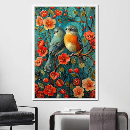 Songbirds Perched in Blooms Canvas Wall Art