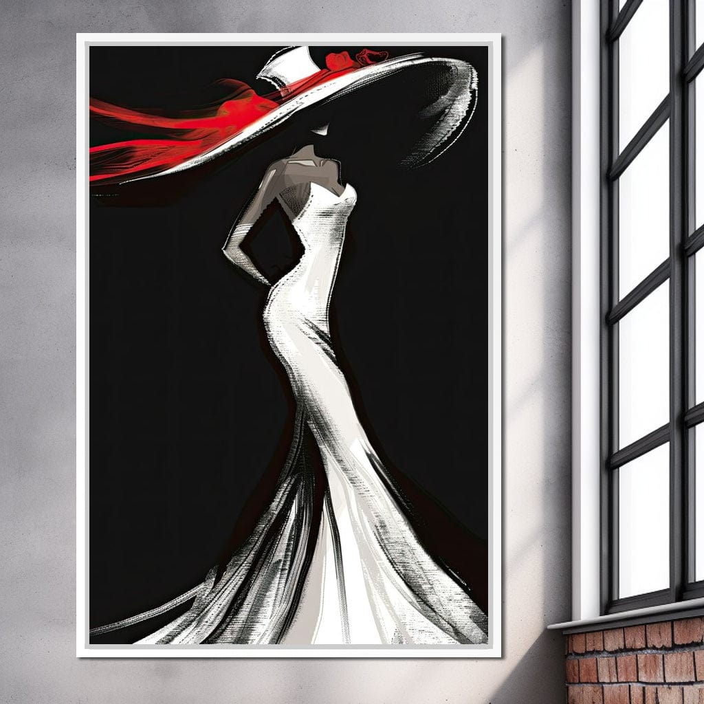 The White Dress - Elegant Silhouette in Red Canvas Wall Art