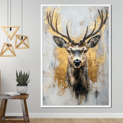 Majestic Golden Deer Portrait Canvas Wall Art