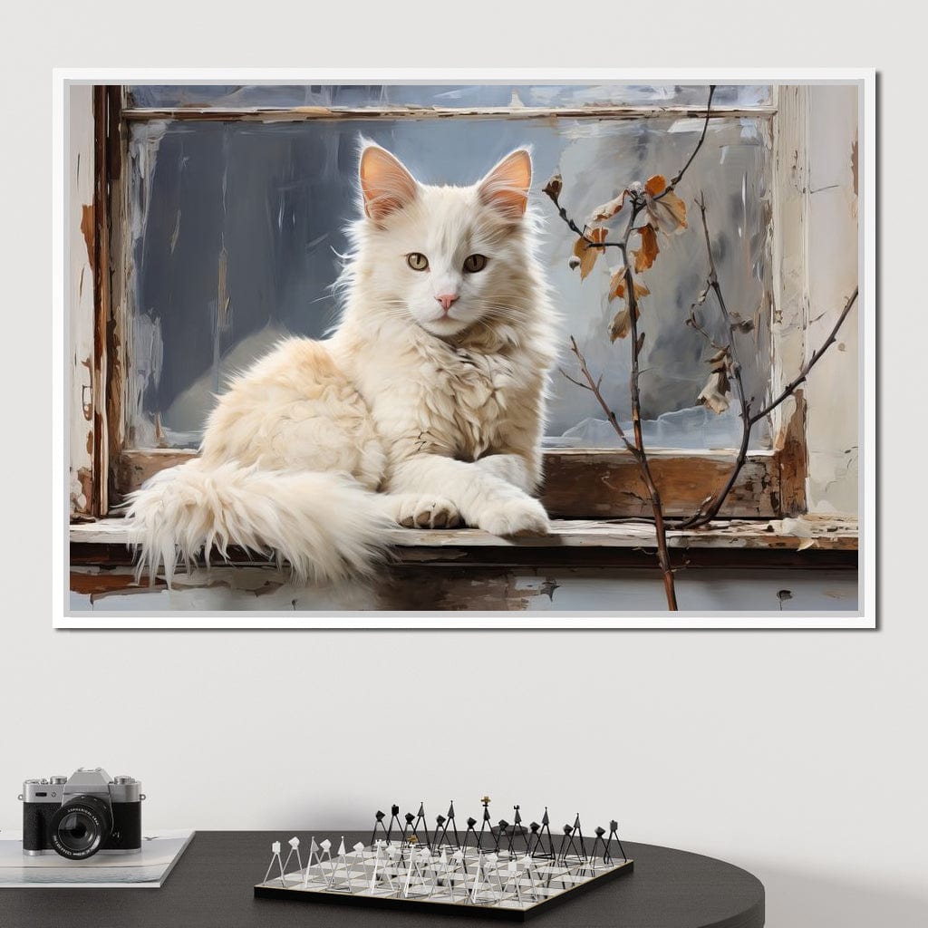 White Cat Canvas Wall Art