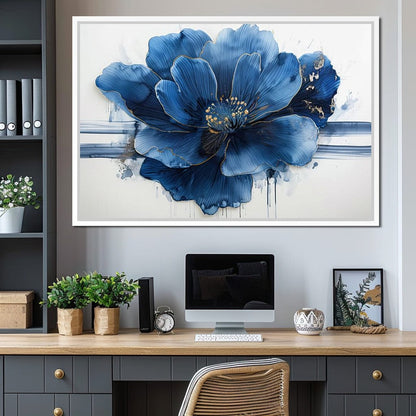 Sapphire Petals with Gold Dew Canvas Wall Art