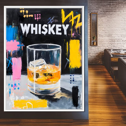 Neon Whiskey On The Rocks Canvas Wall Art