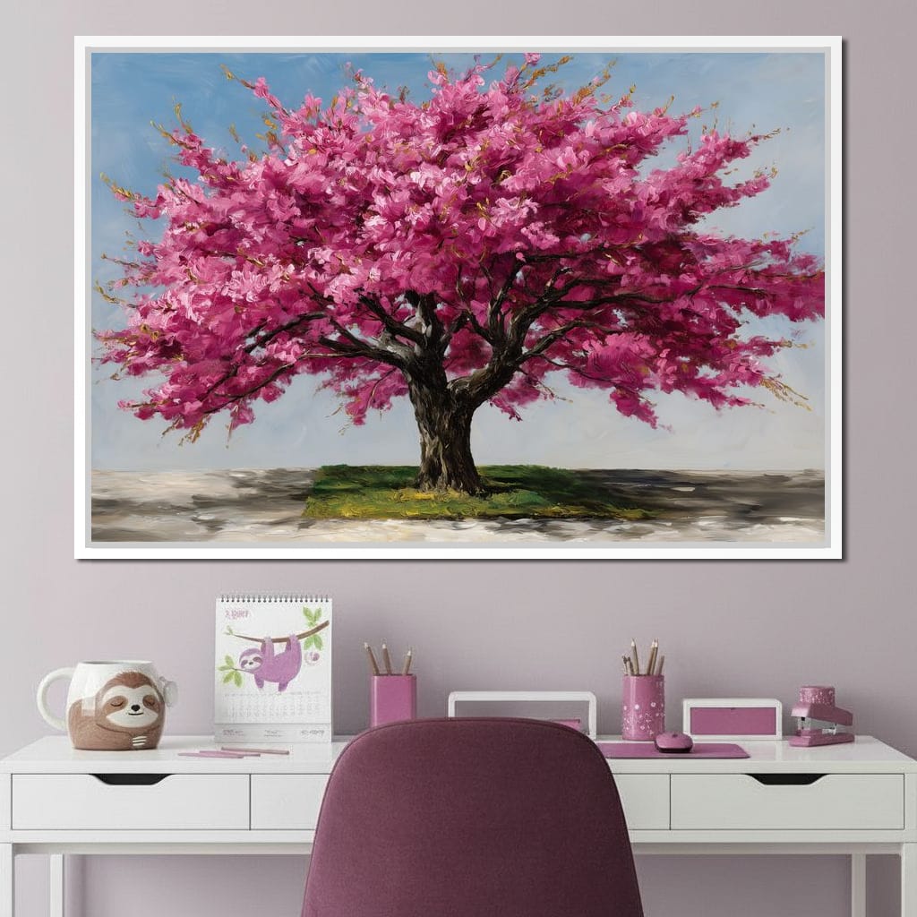 Pink Blossom Tree Oil Painting Canvas Wall Art
