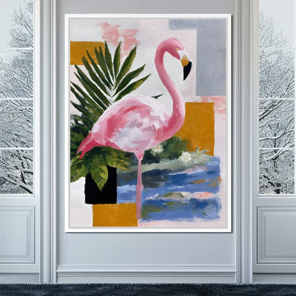 Pink Flamingo Tropical Blocks Canvas Wall Art