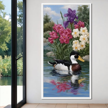 Duck Tranquility Floral Reflection Canvas Wall Art