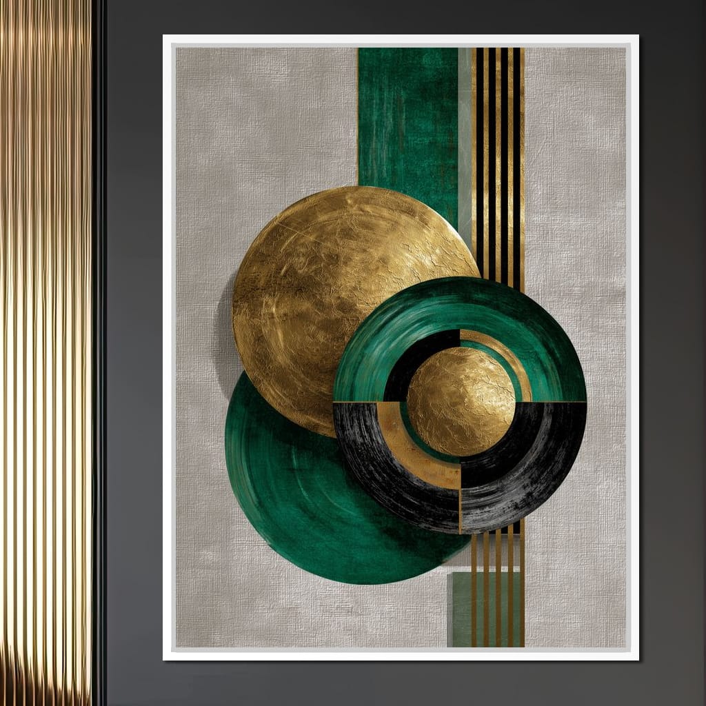 Emerald Gold Geometric Circles Canvas Wall Art