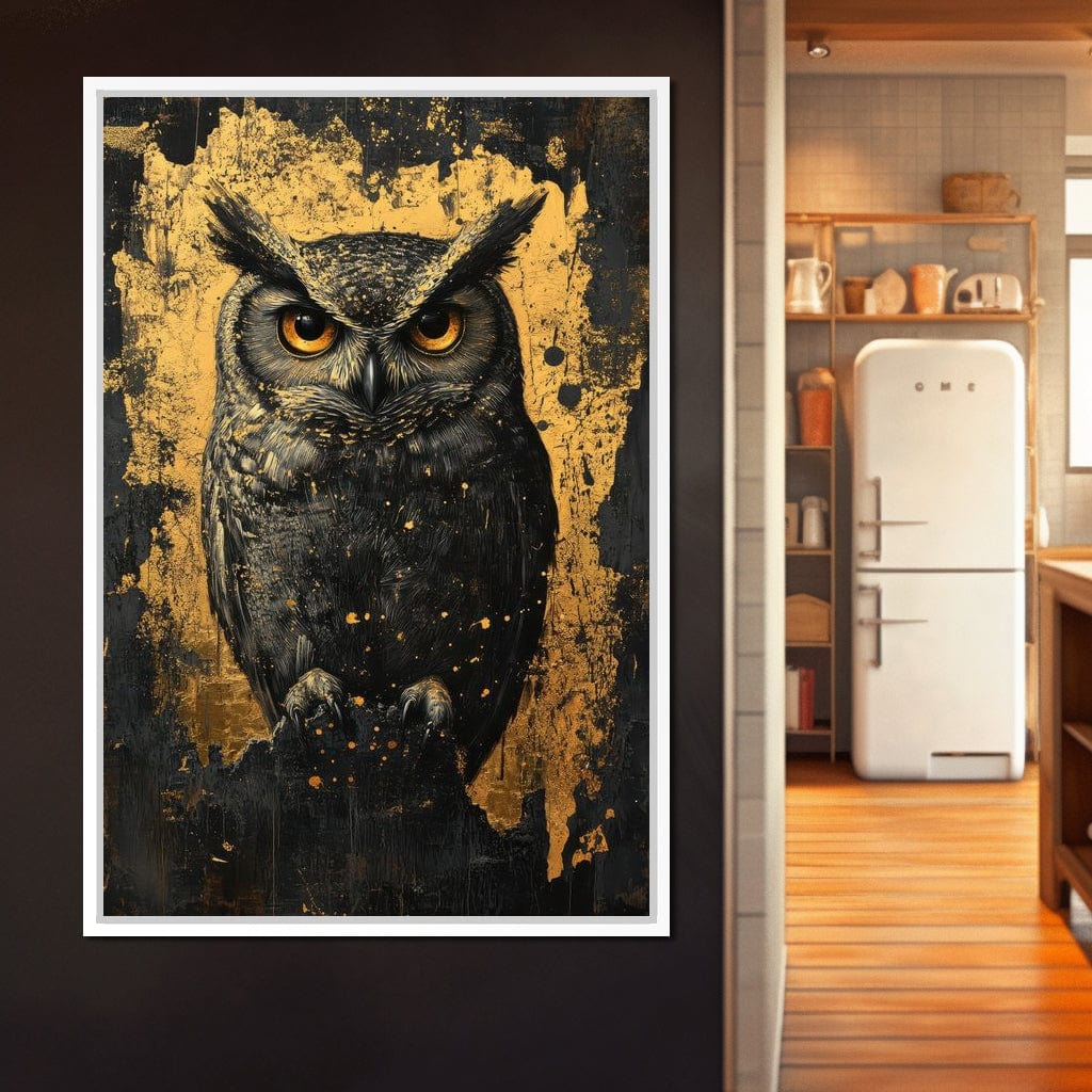 Golden Nocturnal Owl Canvas Wall Art