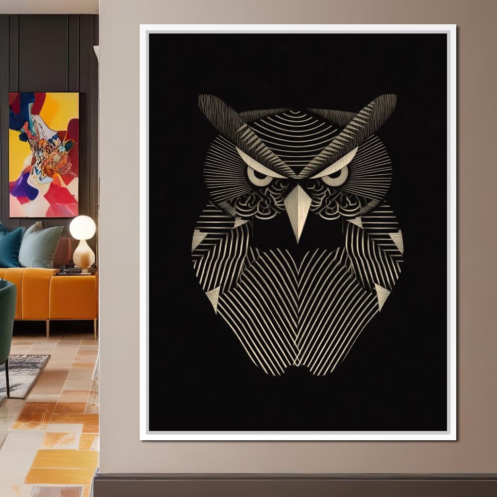 Golden Geometric Owl Guardian Canvas Wall Art