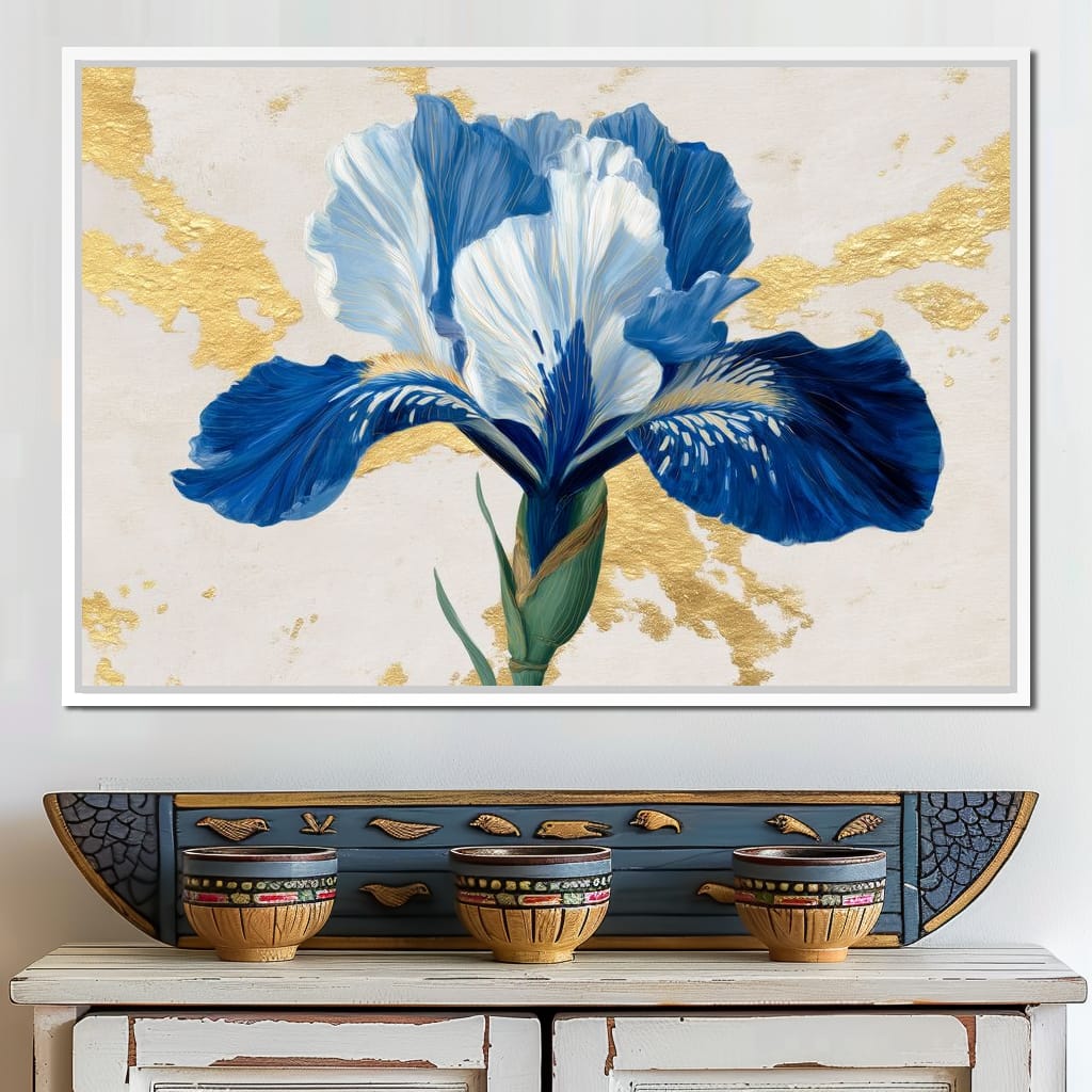 Gilded Blue Iris Bloom Canvas Wall Art
