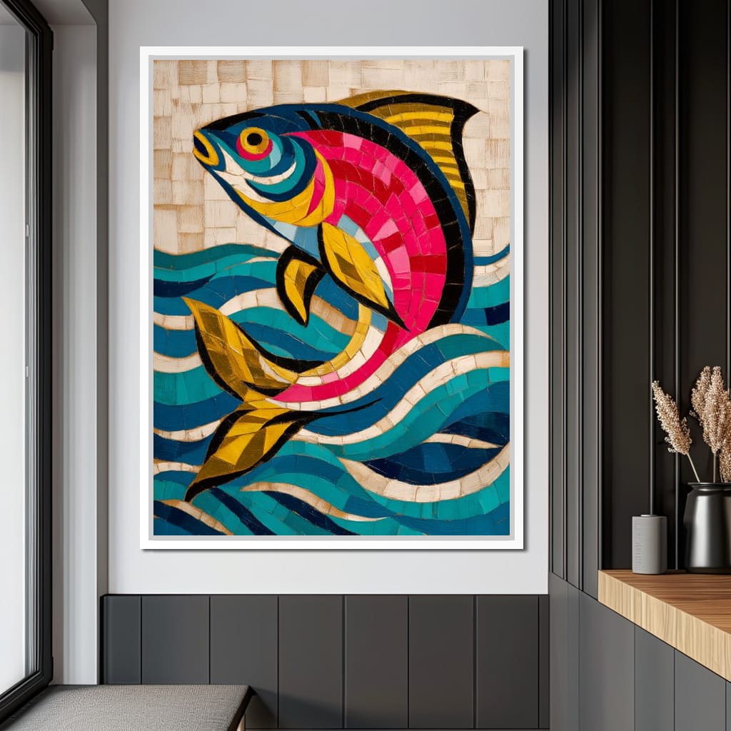 Vibrant Tropical Fish Mosaic Canvas Wall Art