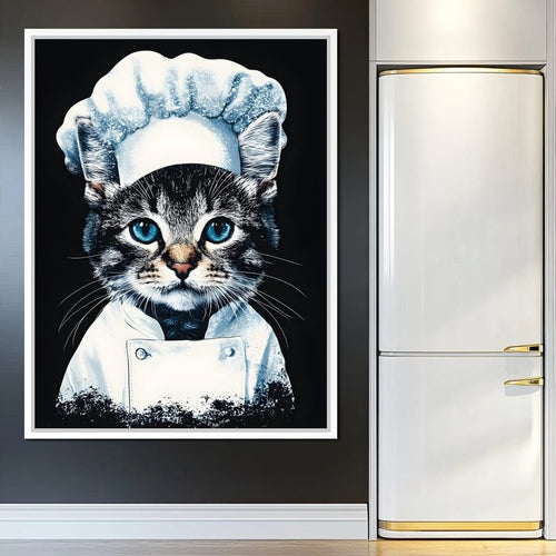 Chef Feline in Snowy Whites Canvas Wall Art