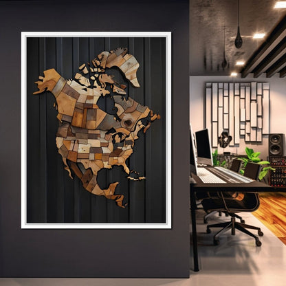 North America & Canada Wooden Art Canvas Wall Art