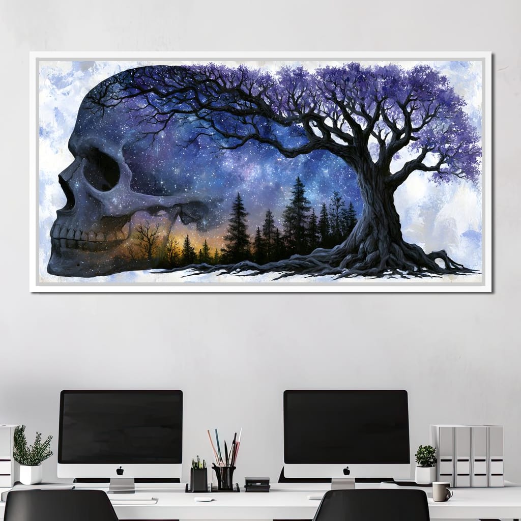 Where Cosmic Night Meets Forest Roots Canvas Wall Art