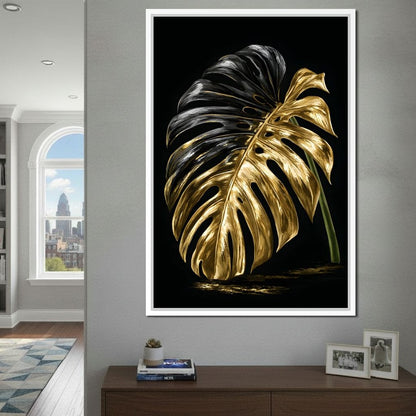 Gilded Leaf Of Dark Night Canvas Wall Art