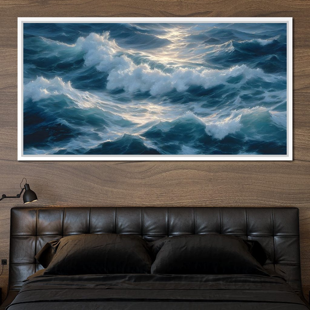 Sunlit Ocean Cresting Waves Canvas Wall Art