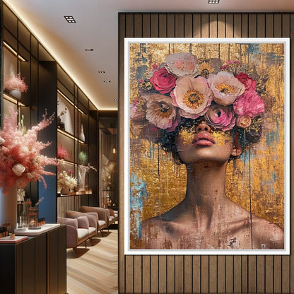 Golden Petals Hair Canvas Wall Art