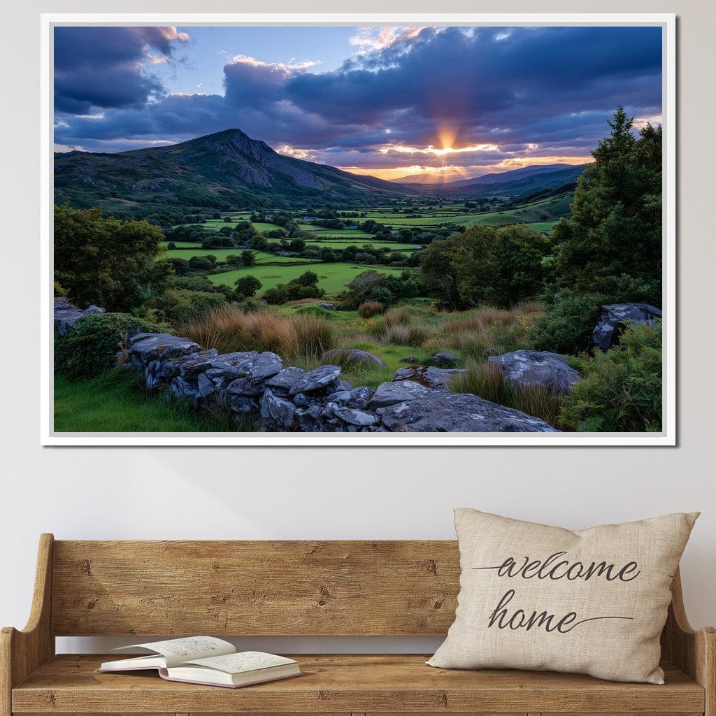 Sunbeams Over Green Valley Canvas Wall Art