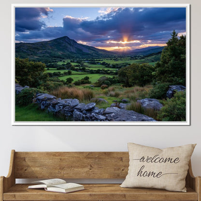 Sunbeams Over Green Valley Canvas Wall Art