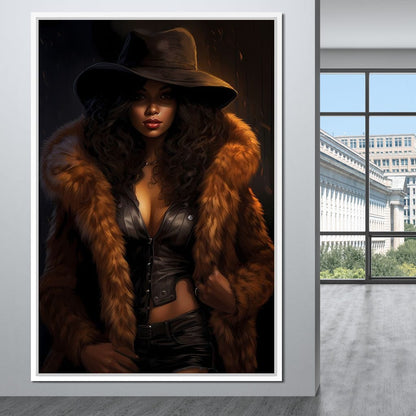 African Woman in Flame-Colored Fur Canvas Wall Art