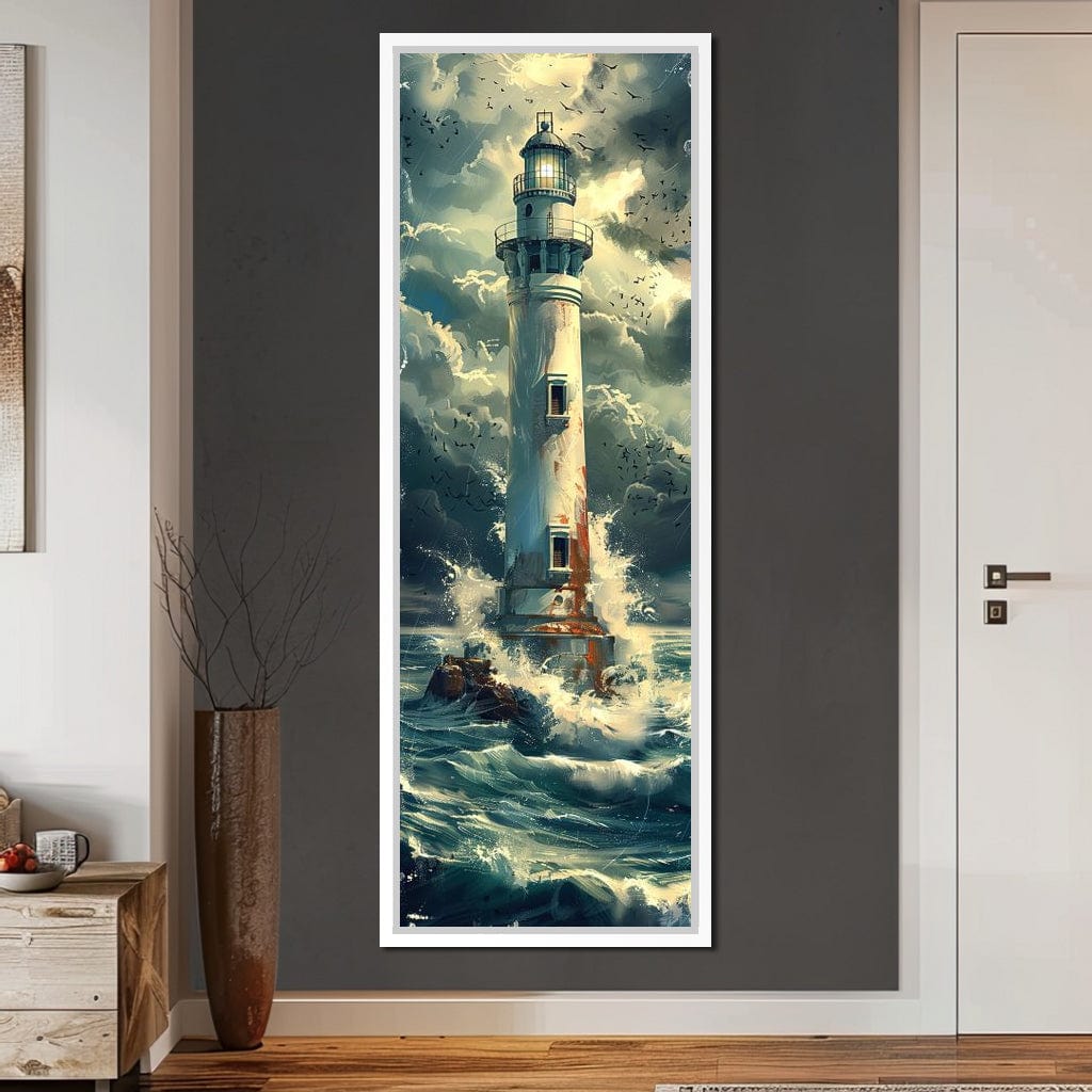 Beacon Amidst Stormy Shores Canvas Wall Art