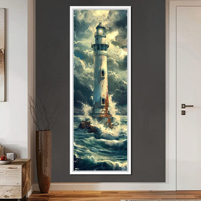 Beacon Amidst Stormy Shores Canvas Wall Art
