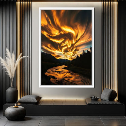 Golden Skies Over River Glow Canvas Wall Art