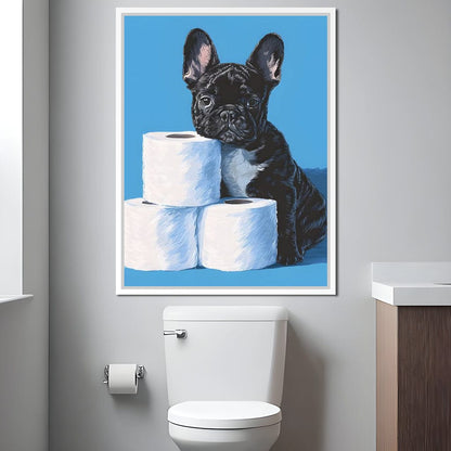 Frenchie Guarding Toilet Rolls Canvas Wall Art
