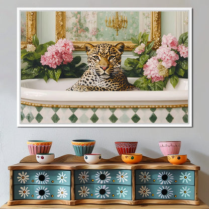 Leopard Luxe Floral Bathing Canvas Wall Art