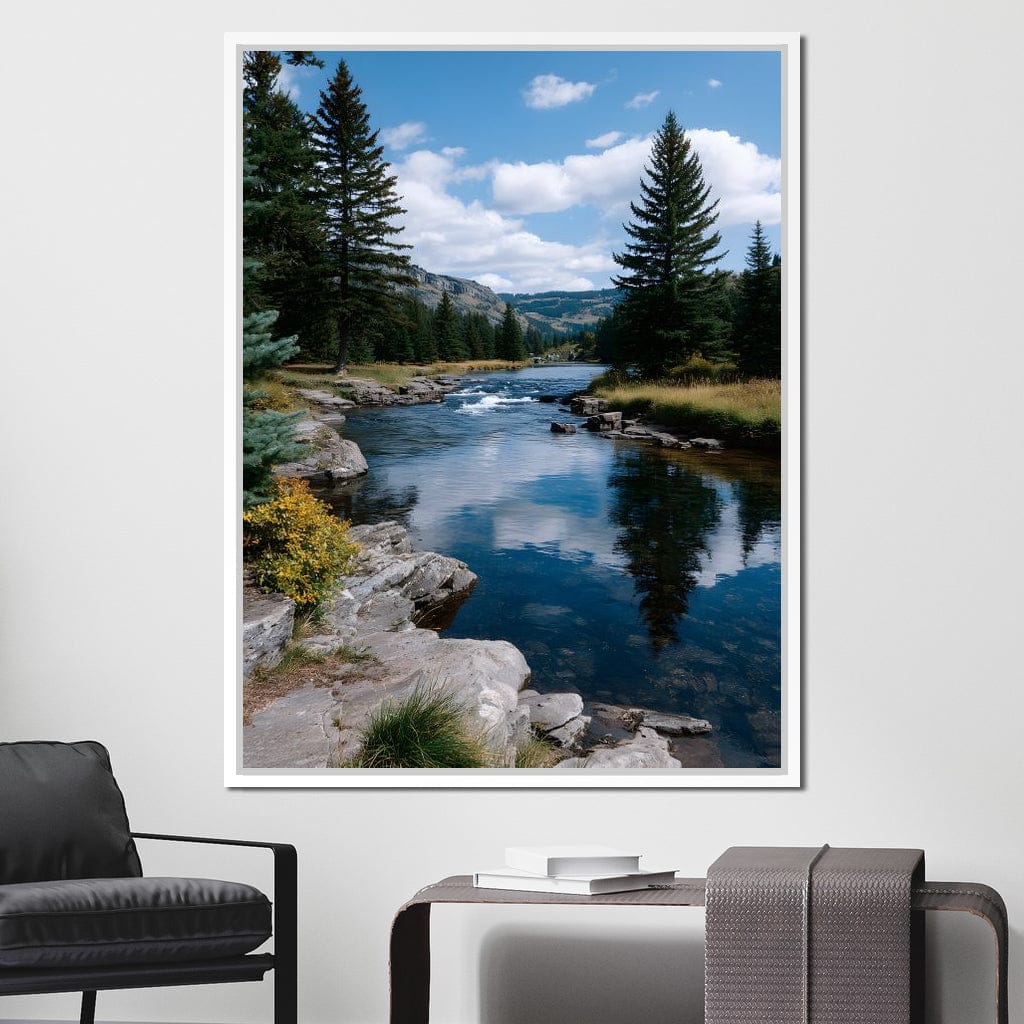 Mountain River Pines Reflection Canvas Wall Art