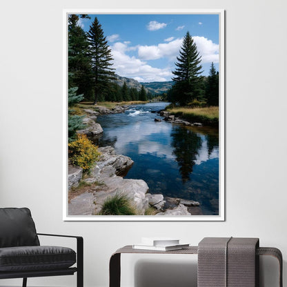 Mountain River Pines Reflection Canvas Wall Art