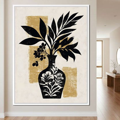 Botanical Vase Silhouette Gold Canvas Wall Art