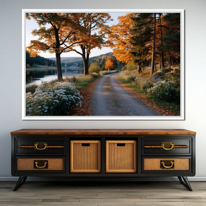 Autumn Lake Pathway Glow Canvas Wall Art