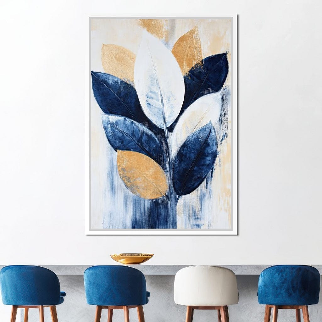 Golden Indigo Leaves Canvas Wall Art