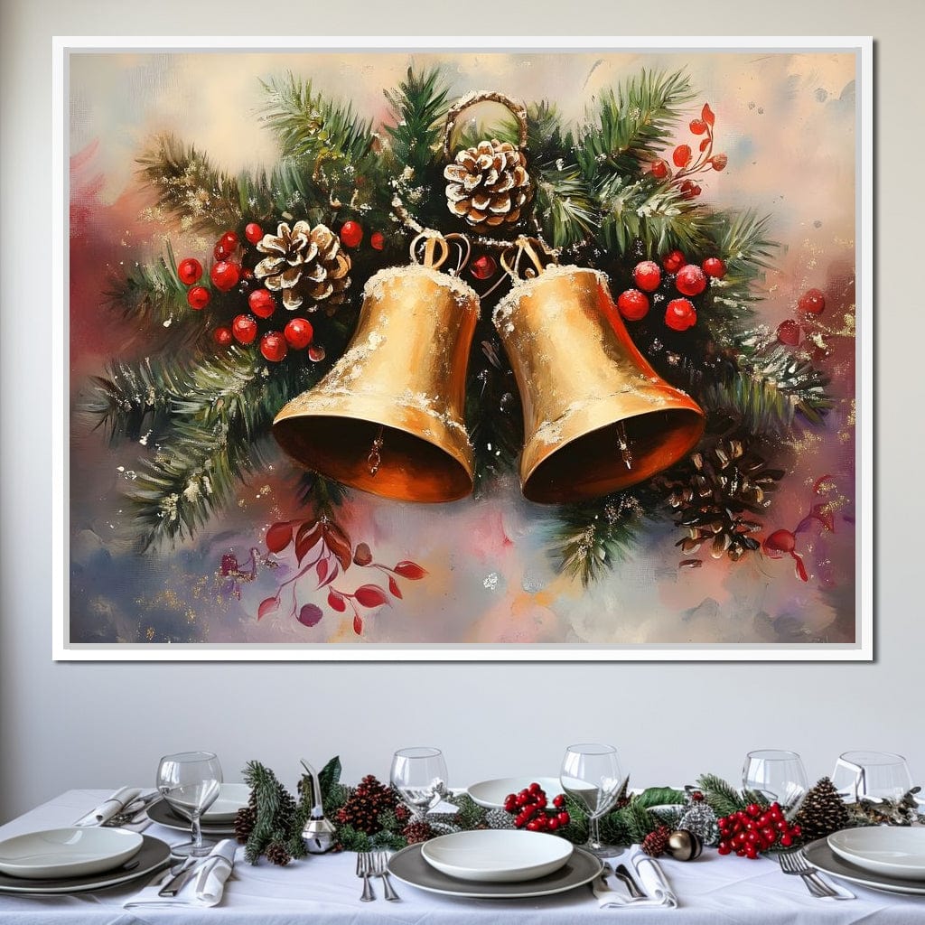 Golden Christmas Bells Garland Canvas Wall Art