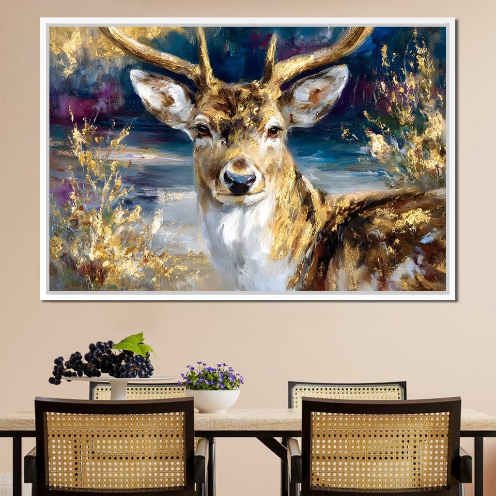 Golden Stag Forest Majesty Canvas Wall Art