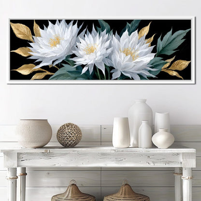 White Lotus Gold Leaf Bouquet Canvas Wall Art