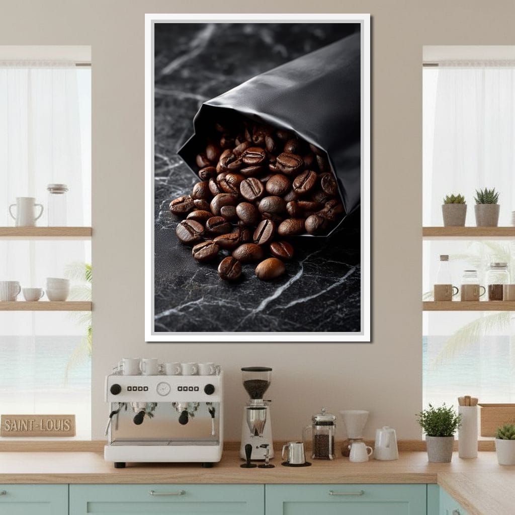 Dark Roast Coffee Bean Spill Canvas Wall Art