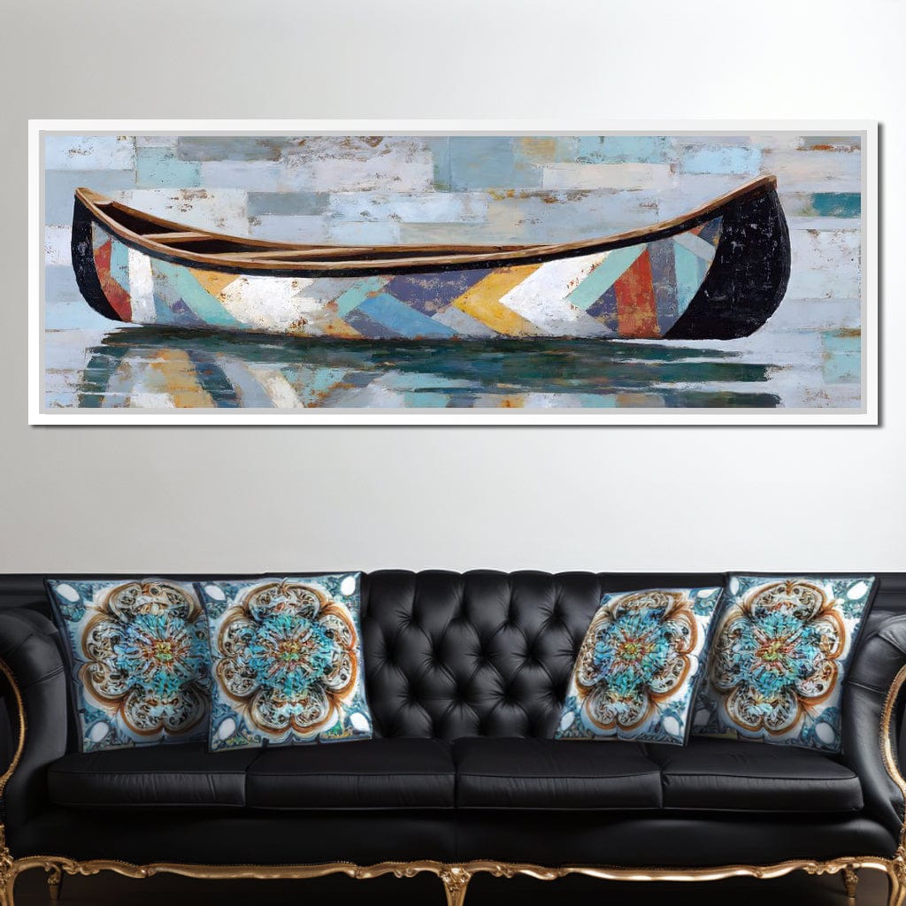 Patchwork Canoe Reflections Canvas Wall Art