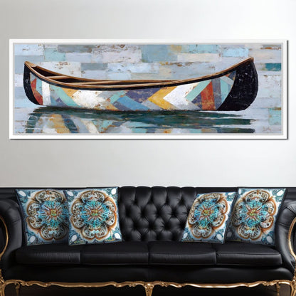 Patchwork Canoe Reflections Canvas Wall Art
