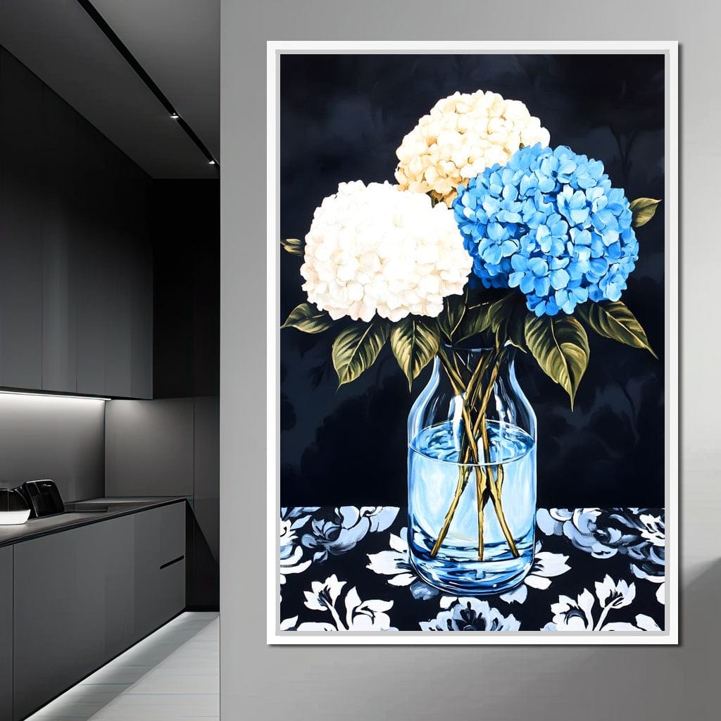 Hydrangea Dream in Glass Vase Canvas Wall Art